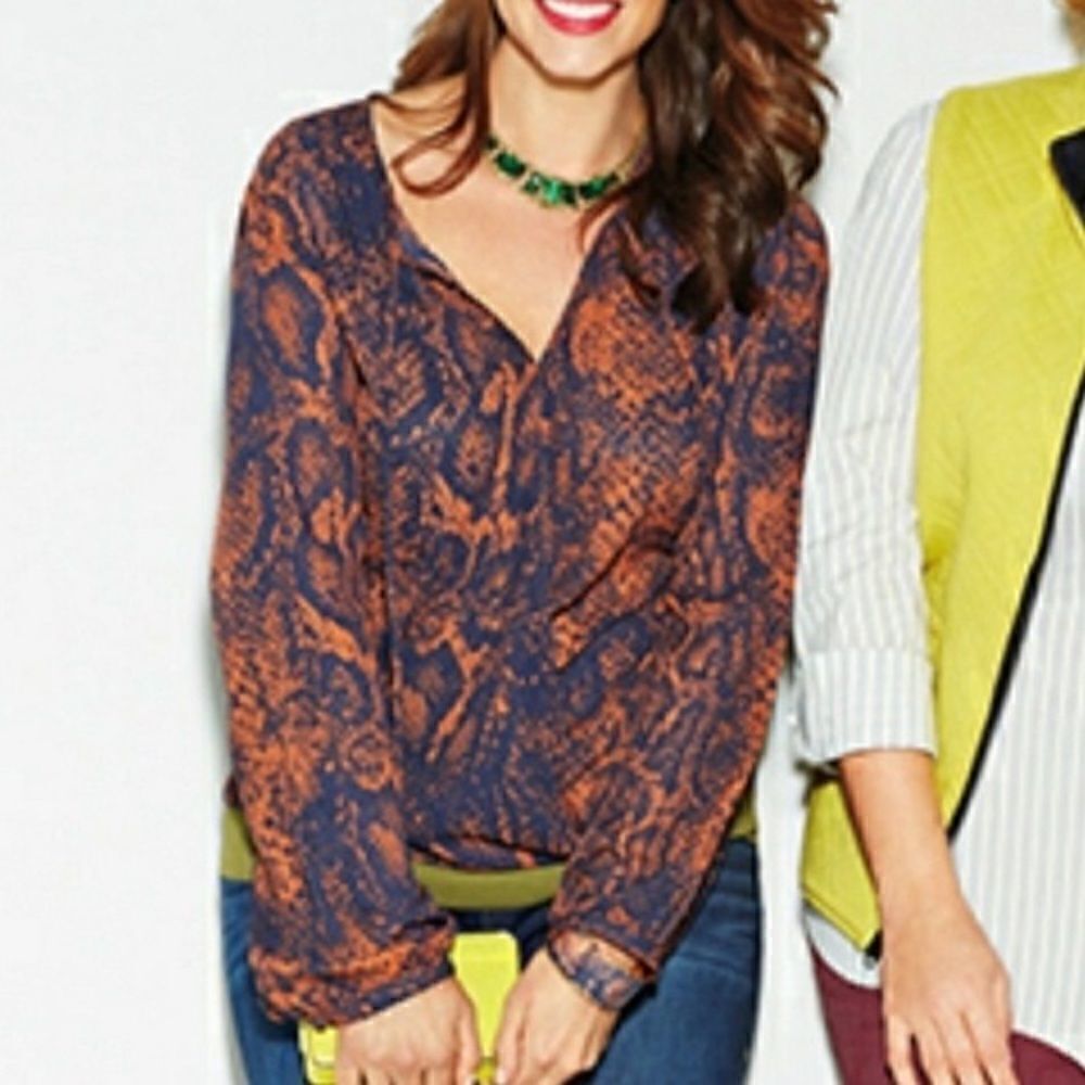 Cabi Navy Rustsnake Print Border Wrap Blouse Top … - image 3